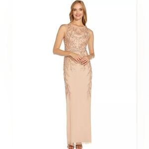 Adrianna Papell Blush Embellished Sheath Evening Dress NEW
